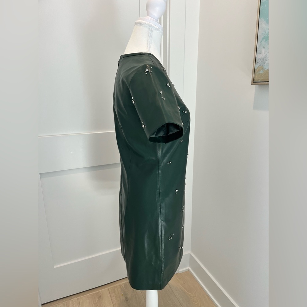 J Crew Collection mini dress in army green embellished faux leather NEW size 0 - Picture 6 of 13